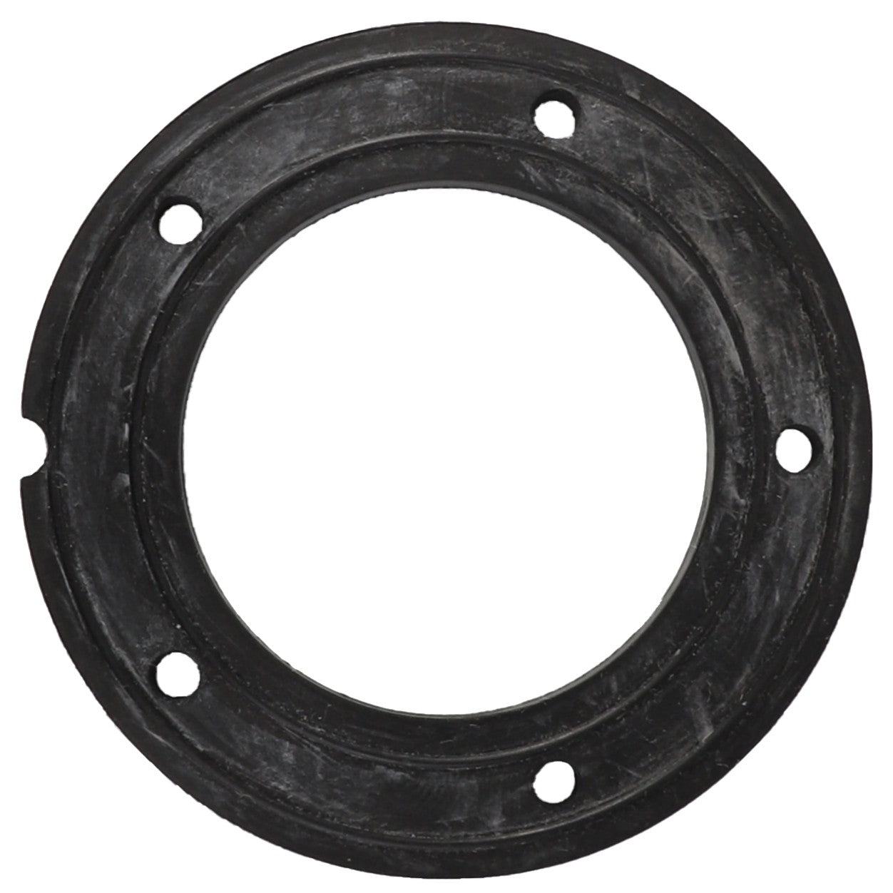 The AGCO | GASKET - ACP0274110, a round black rubber gasket featuring five evenly spaced holes around its perimeter, is available for ordering. If you have questions, our support team is ready to assist.