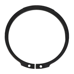 Close-up image of an AGCO | RING - AL5016624, a black metal snap ring with two holes at the open ends, used to secure components on a shaft or in a bore. Brand: AGCO.