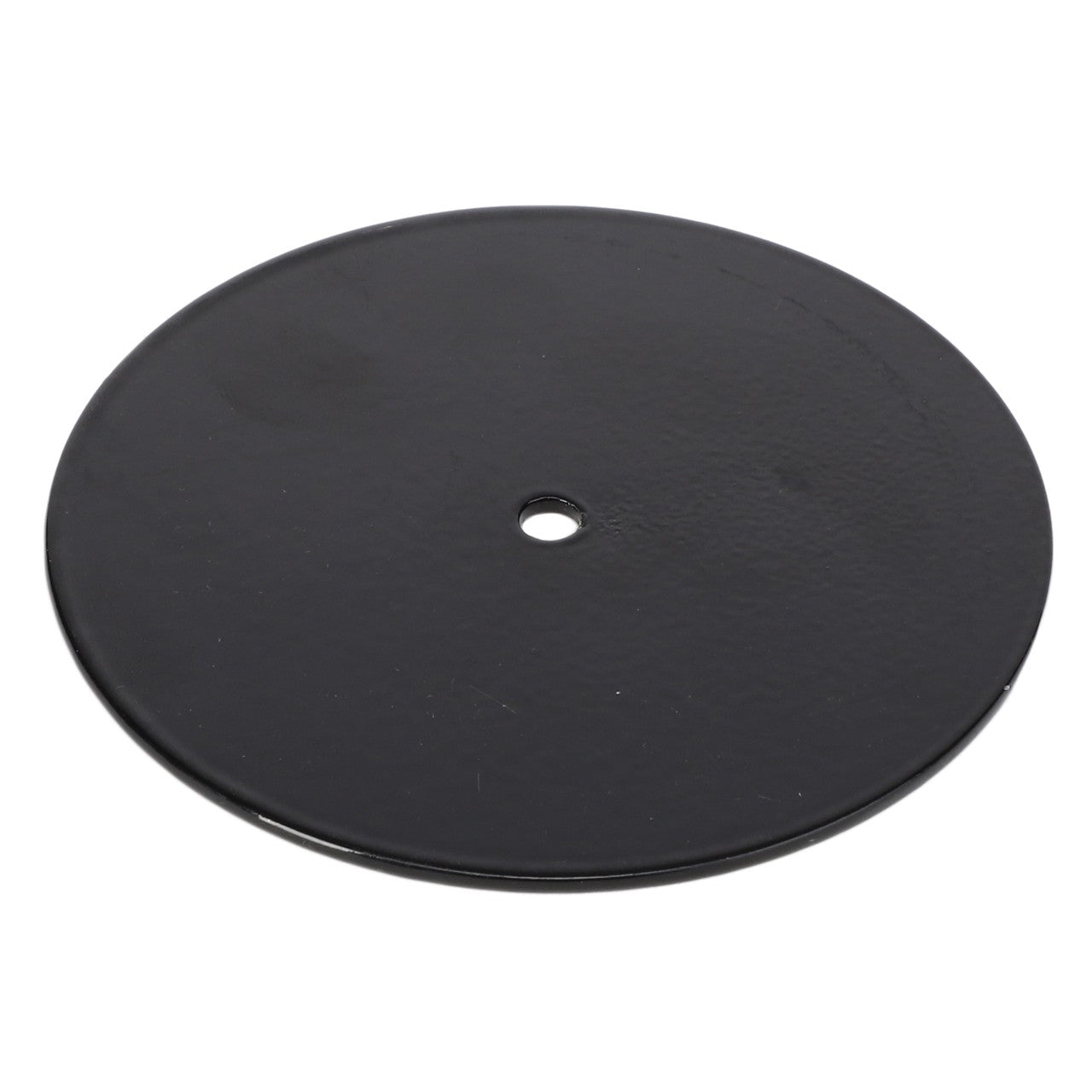 The AGCO | PLATE - AG120615 is a black, circular metal disc with a small central hole, shown against a white background.