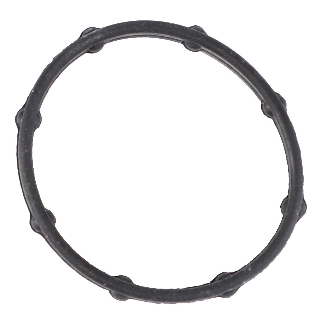 A black circular ring with small notches evenly spaced around its circumference, reminiscent of the precision found in AGCO machinery, specifically the AGCO O Ring - 4224759M1.