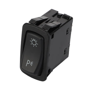 The AGCO | ROCKER SWITCH - AG330500 by AGCO is a black rectangular switch featuring a sun icon and a "P" symbol, commonly used for parking lights. No current product description information is available.