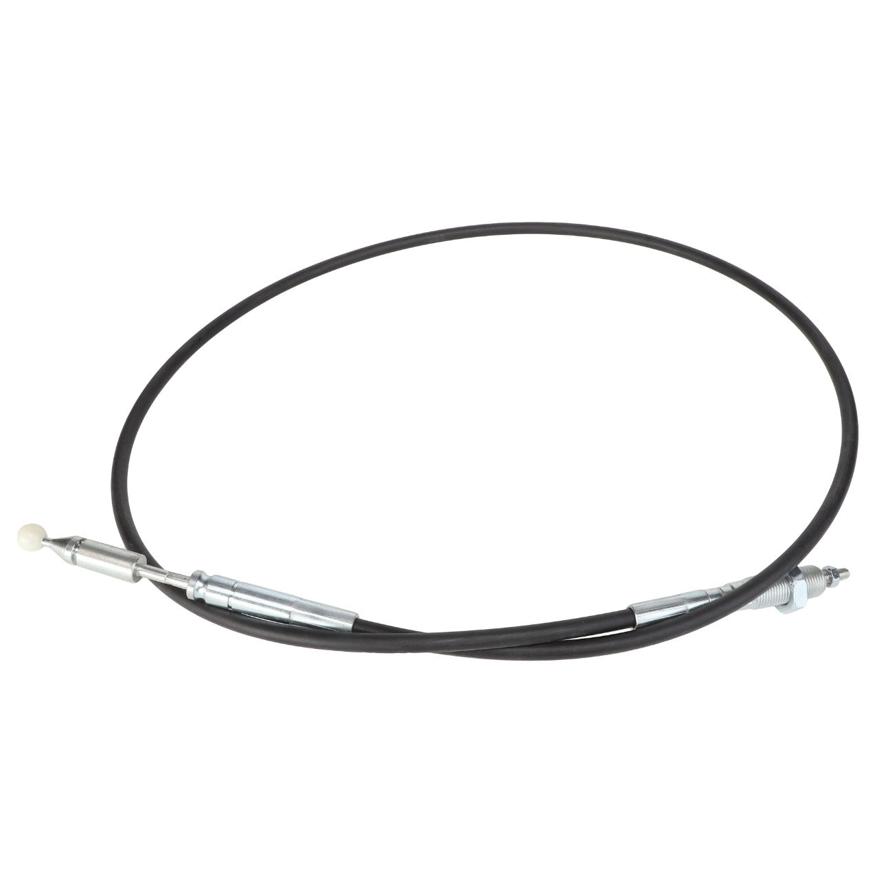 The AGCO Cable - Acp0227150 is a black, flexible cable with silver connectors on both ends, typically intended for mechanical or automotive applications; however, its specific application details are currently unavailable.