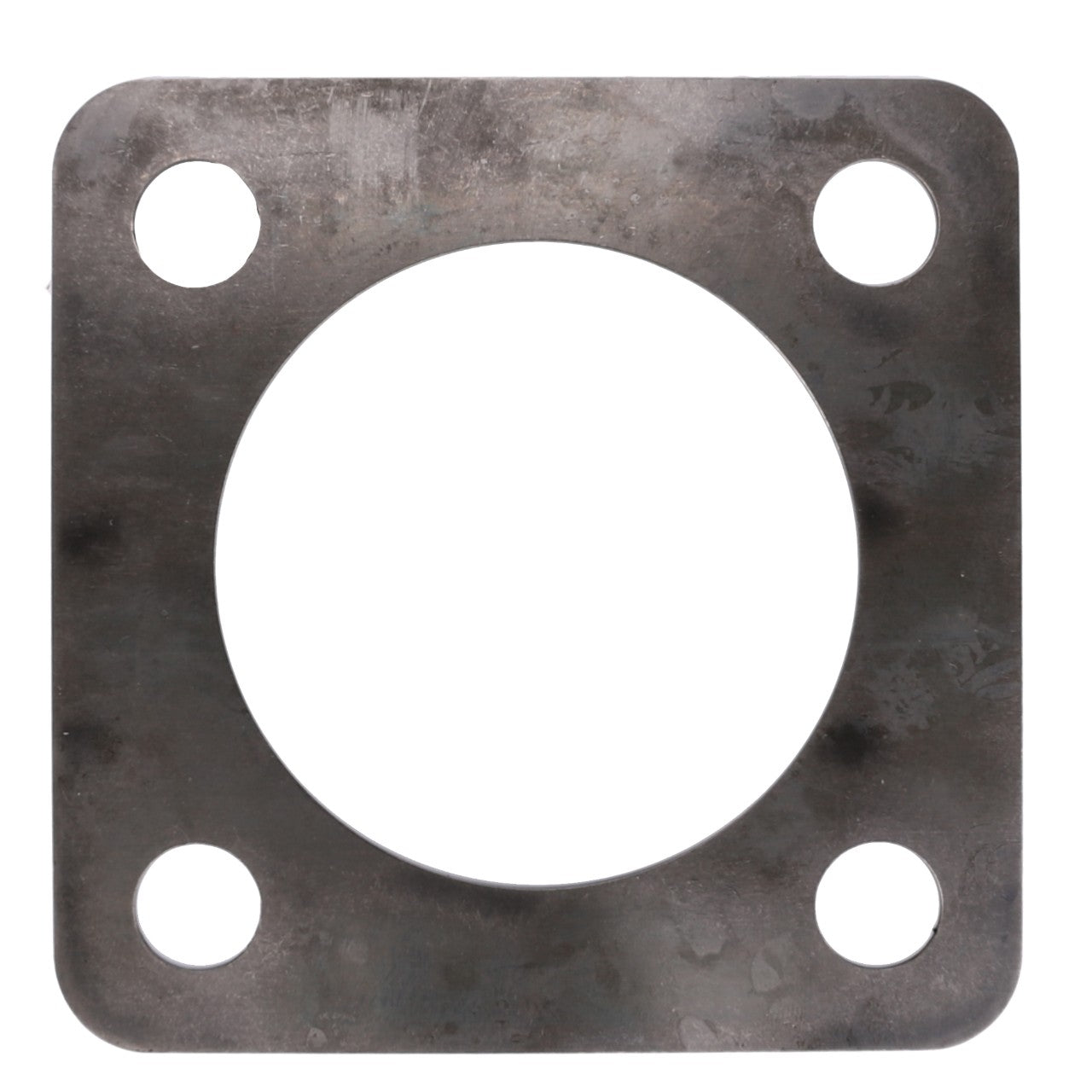 Product Description: The AGCO Disc - F411301021240 is a square metal plate featuring a large central circular hole and four smaller holes located near each corner. This product is brought to you by the AGCO brand.