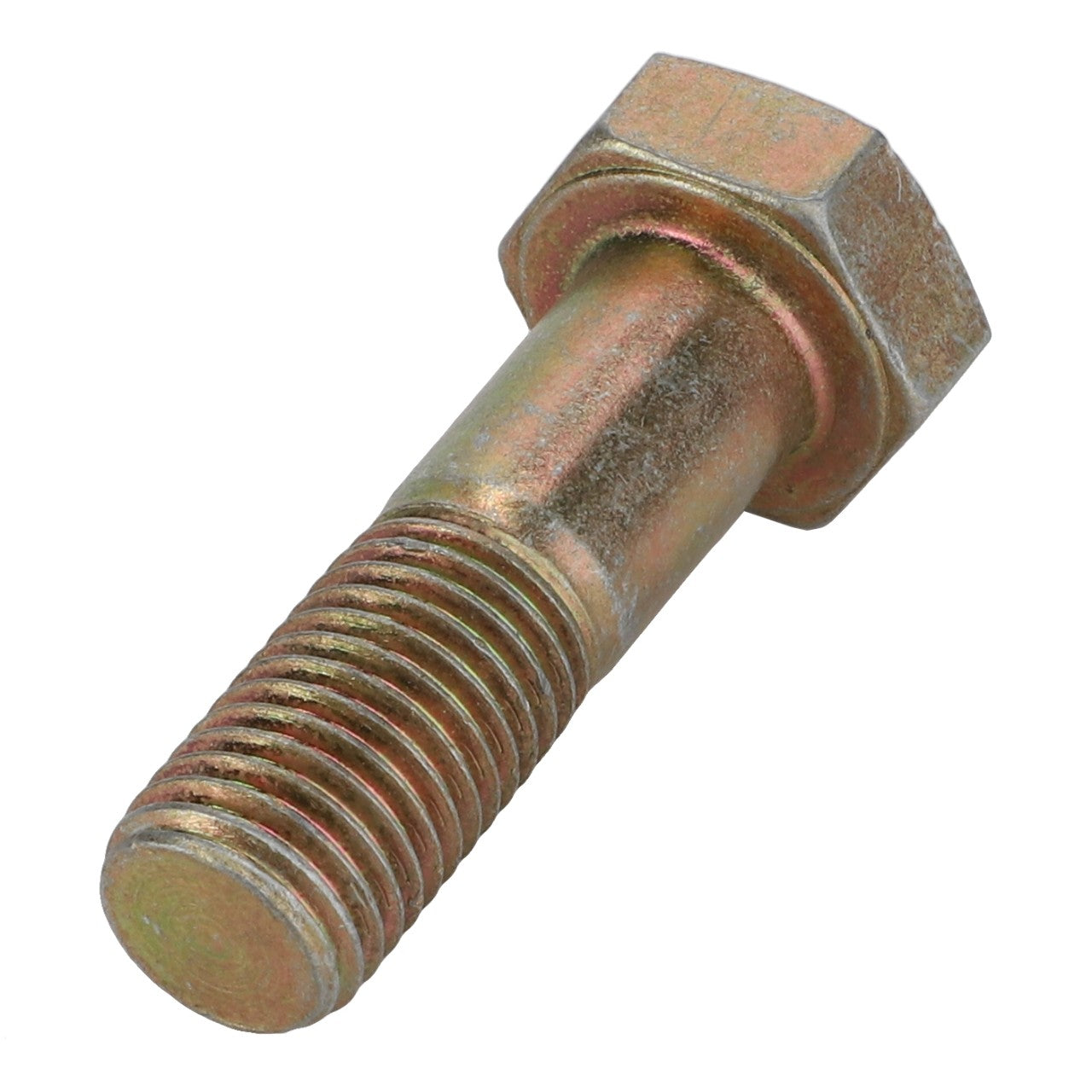 Close-up of AGCO's Bolt - Acp0338110, featuring a metallic hex bolt with a partially threaded shank and a precision-engineered hexagonal head.