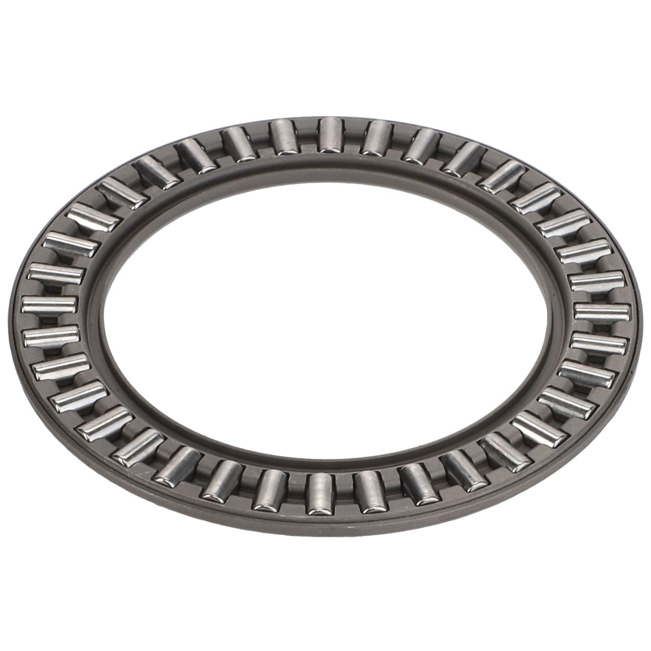 This image shows the AGCO | BEARING ASSY - D41664200, a cylindrical roller thrust bearing from AGCO, featuring a ring with multiple cylindrical rollers arranged in a circular pattern. No current product description available for detailed specifications.