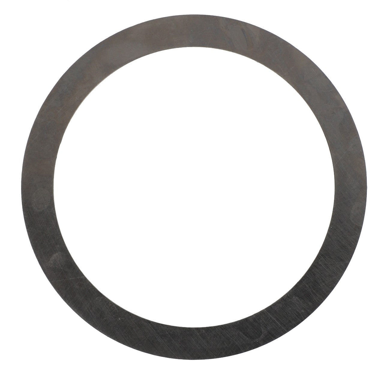 A flat, circular metal washer with a large central hole, identified as the AGCO | Shim - F198300020035, is shown against a plain white background. No current product description available.