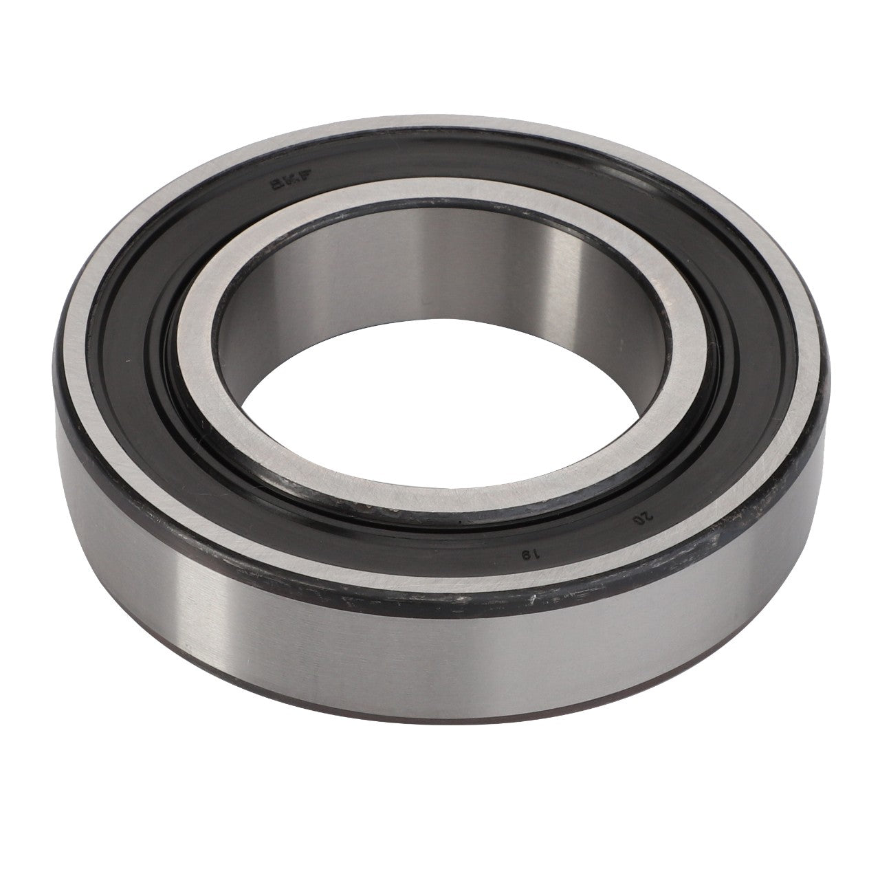 The AGCO Ball Bearing - D41622200, designed by AGCO to handle both radial and axial loads with an outer and inner ring, features a black rubber seal on one side.