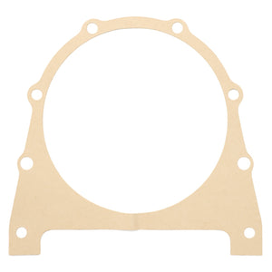 The AGCO Seal - F100003362337 is a beige, circular gasket featuring multiple bolt holes, designed to fit around a large diameter opening, likely for use in mechanical or automotive applications.