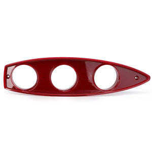 A red, elongated object with three circular cutouts and pointed ends, the AGCO Lamp Shade - 737812600090 by AGCO bears a design reminiscent of the precision found in Fendt Vario S4 creations.