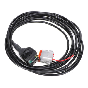 Product Description: The AGCO | HARNESS - ACP0304590 is a coiled black cable featuring a plug on one end and a gray connector with a red wire on the other. For any inquiries or issues, please contact our support team.