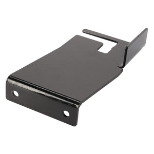 The AGCO Bracket - 6305514M1 is a black metal bracket featuring two holes on one end and an extended hook on the opposite end, designed for mounting or securing. No current product description available for this product.