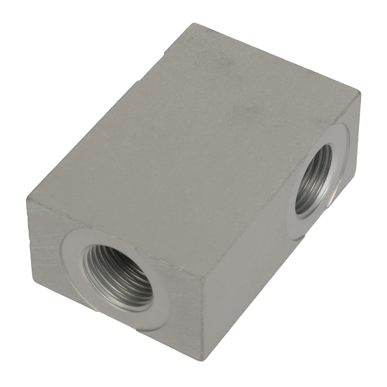 No current product description available for the AGCO Block - Acp0363460, a rectangular metal block with threaded holes on two sides.