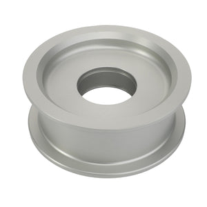 The AGCO | Pulley - Acw1275100 by AGCO is a sleek, silver, cylindrical metal pulley featuring a wide central hole and slightly raised edges on both sides.