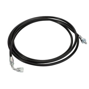 Product Description: The AGCO Grease Line - Acw1792740 by AGCO is a black hydraulic hose featuring metal fittings on both ends, coiled in a loop.