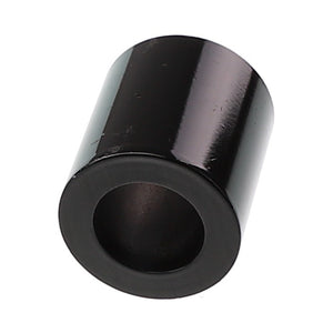 A hollow, cylindrical black metal spacer bushing (AGCO | SPACER BUSHING - SN19439) is perfectly diagonal on a white background. For any ordering questions or product support, feel free to contact us.