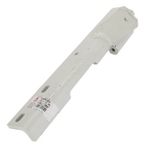 Product Description: The AGCO BRACKET - D28781312 is a white, rectangular metal component featuring various holes and a label with text. It has a distinctive curved end and a small protrusion on one side, though no current product description information is available for further details.