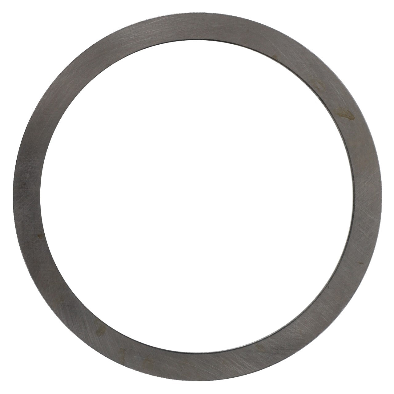 The AGCO | Disc - F716300020163, a flat, circular metal ring with a smooth surface and uniform width, displays slight scratches and discoloration. No current product description information is available.