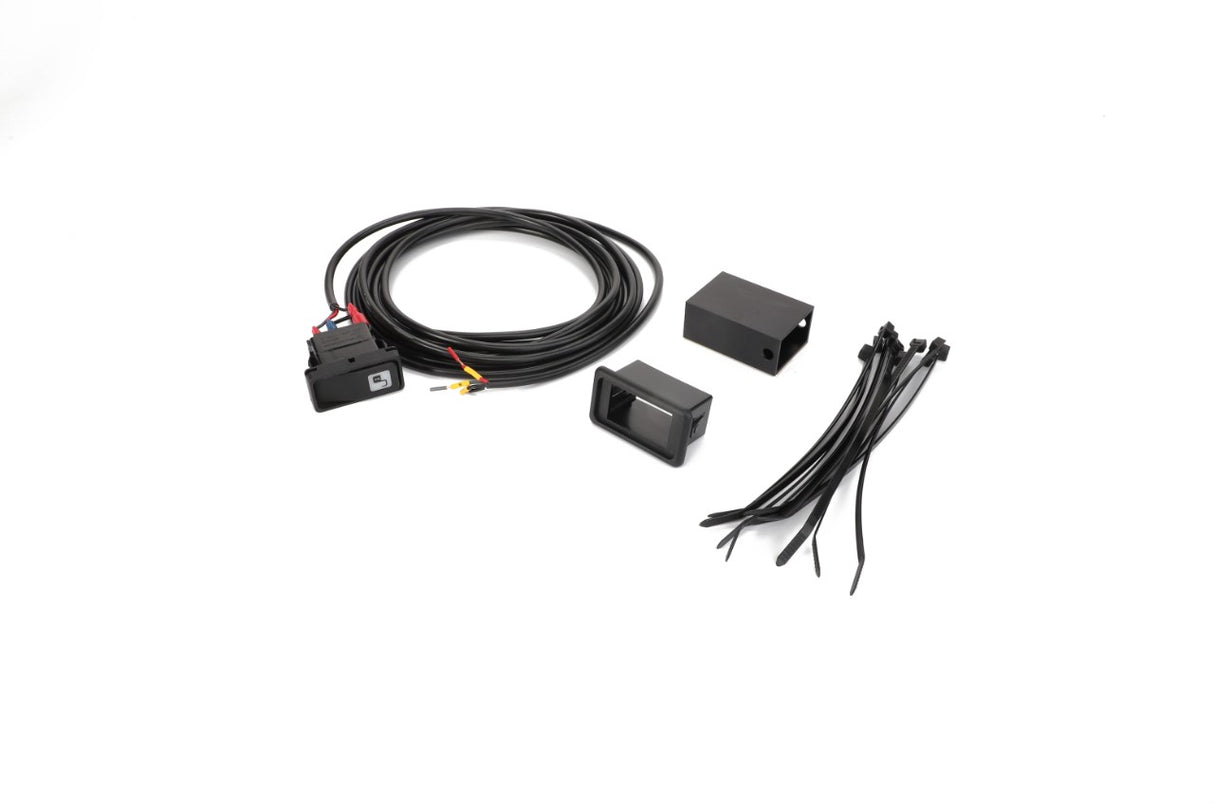 Image of the AGCO Safety Start Switch (AL5201088), from the brand AGCO, neatly arranged on a white background. The kit includes a safety start switch, wiring harness, control box, and several black zip ties. No current product description information available for this set.