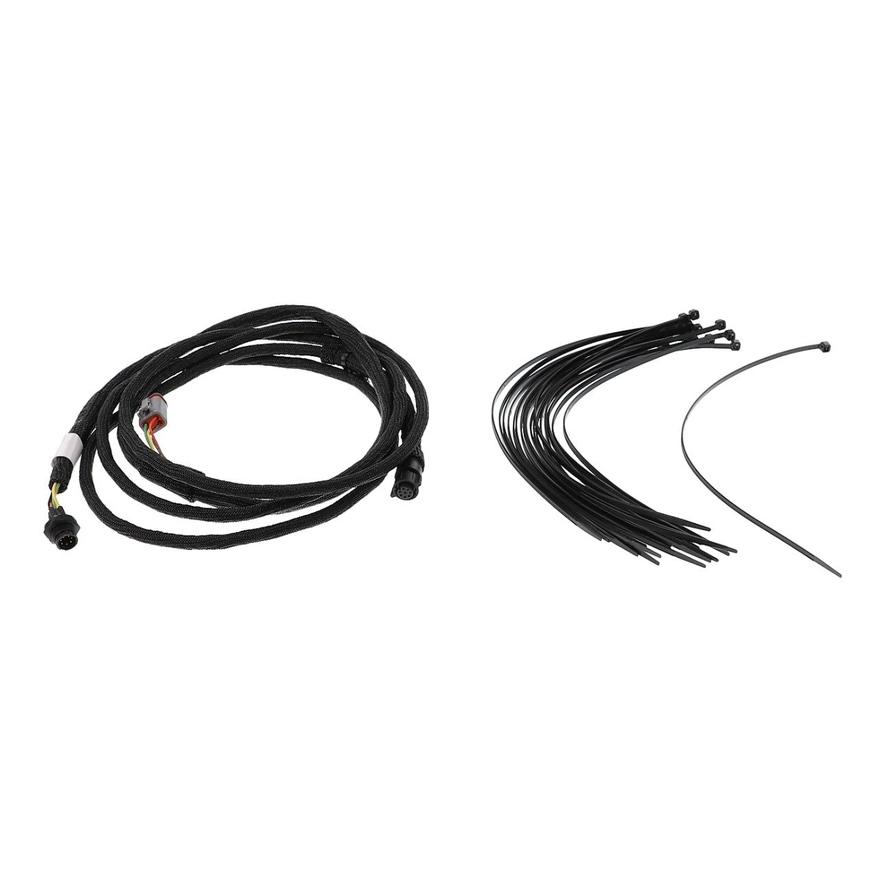 At present, we don't have a detailed product description for the AGCO | Cable - Acx2890470 from AGCO, but it comes with a coiled black cable featuring connectors and a bundle of black zip ties.