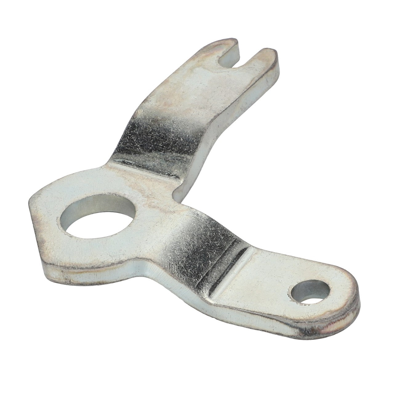 The AGCO Lever - Acp0667450 is a metal bracket featuring two holes and a forked end, designed for mounting or securing components.