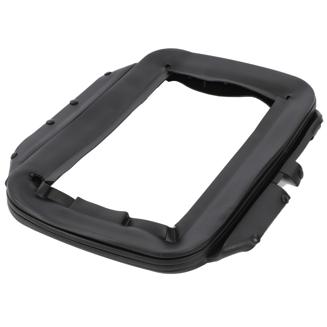 The AGCO Bellows - F339500030400 by AGCO is a black, rectangular, inflatable cushion featuring a central opening. No current detailed product description is available.