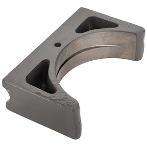 The AGCO BEARING HOUSING - D28288023, a grey, curved metallic bracket with two triangular cutouts and a central groove, designed for support or attachment in mechanical applications, has no additional specifications available.