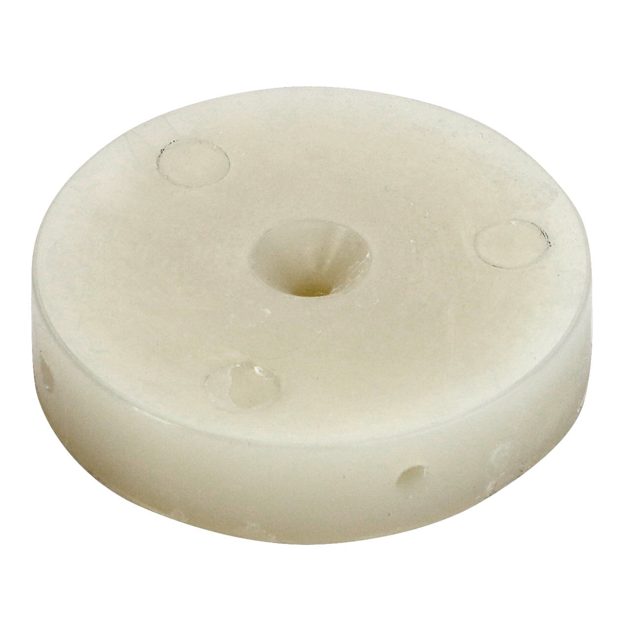 A round, off-white plastic disc with a central hole and three evenly spaced smaller holes around it. Product Name: AGCO | Disc - La300125840, Brand: AGCO. No Product Description Available.