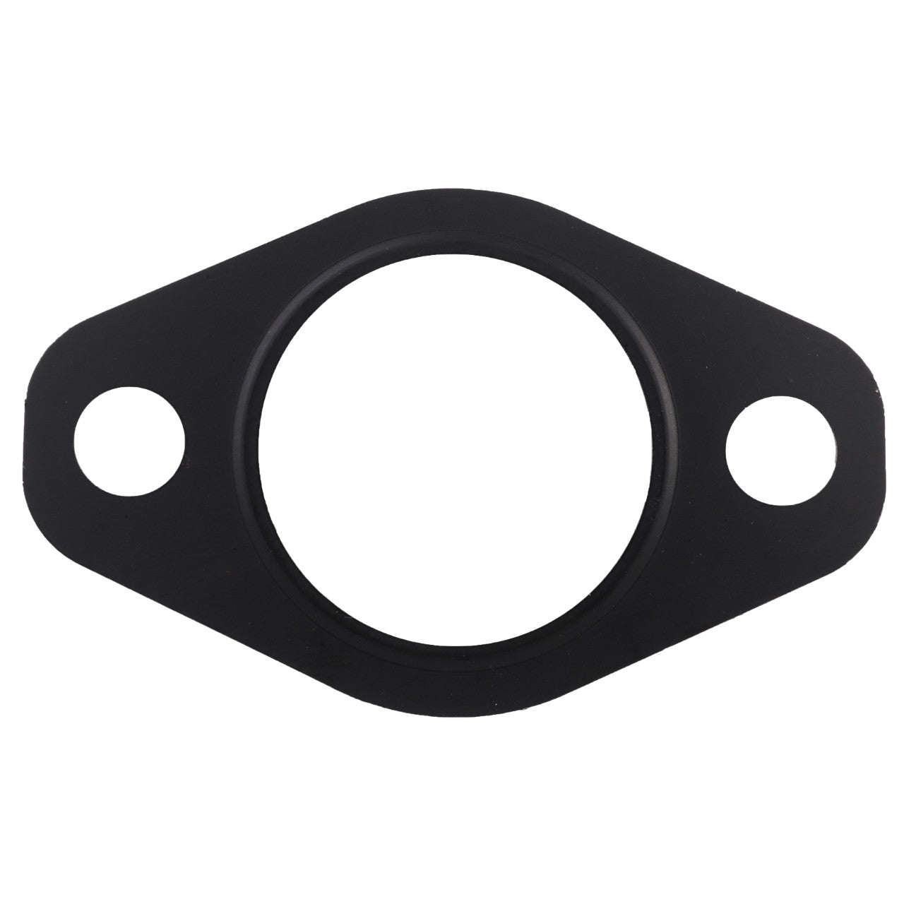 The AGCO | Seal - F119200100080 is a black circular gasket with two bolt holes on each side. No product description provided.