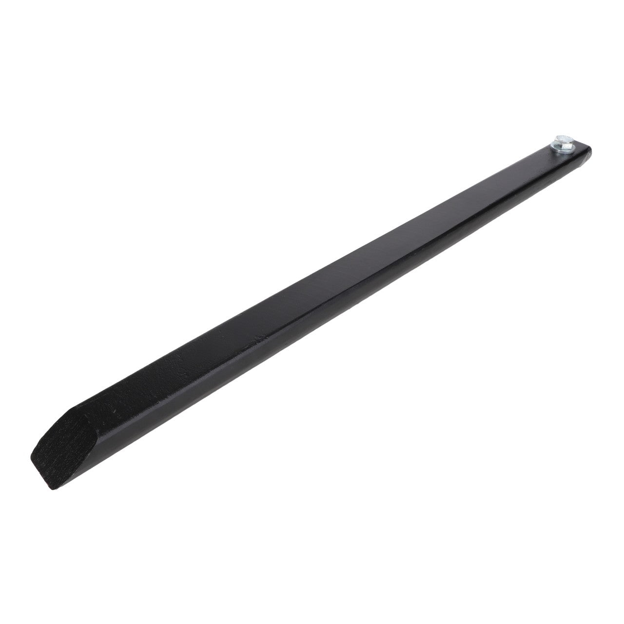 The AGCO | TINE - AL10834142, a black, rectangular metal bar with one beveled end and a bolt attached to the opposite end, ensures optimal strength and wear resistance.