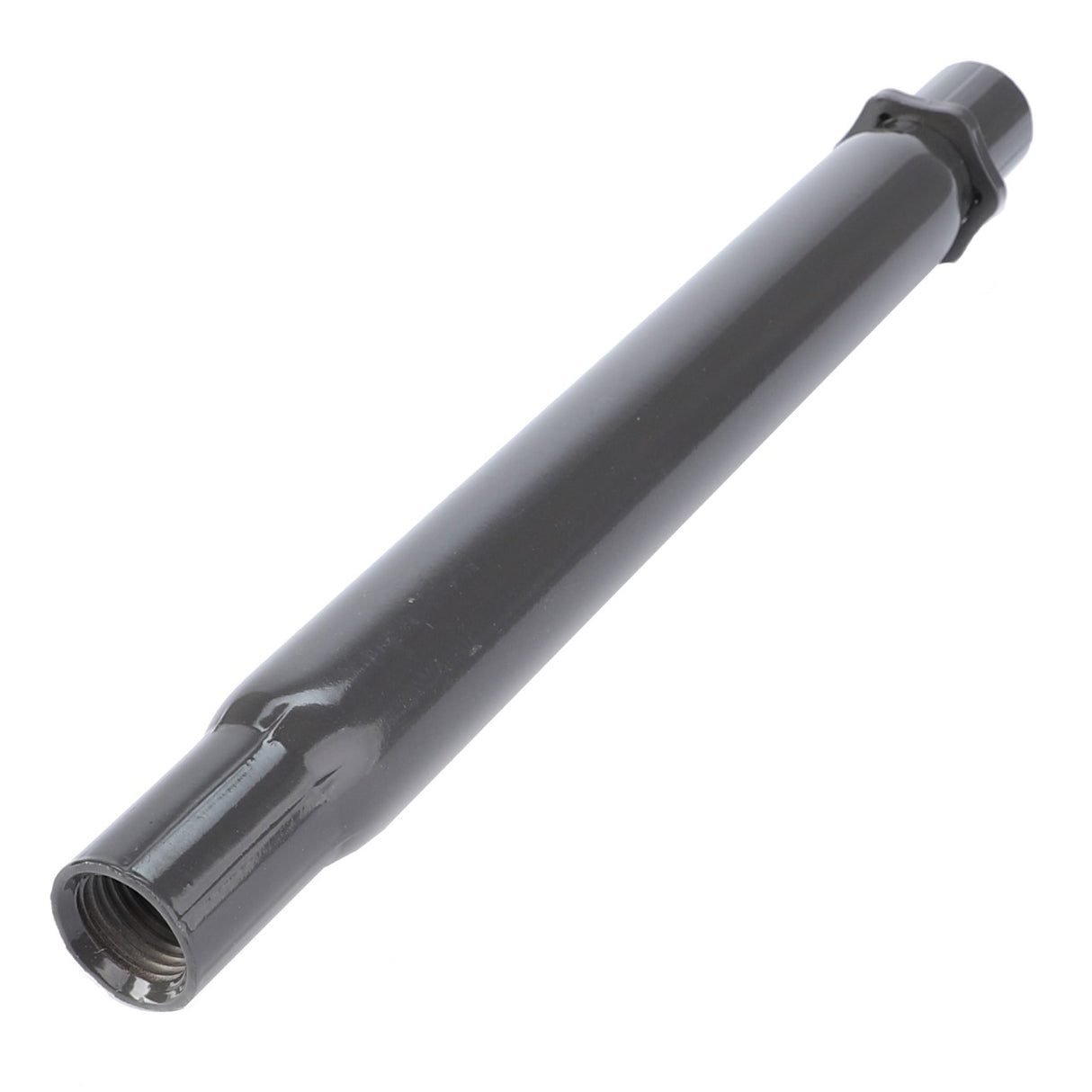 A horizontal AGCO Tube - Acp0278780, a cylindrical metallic rod with threaded ends and a smooth grey finish, lies against a white background. No current product description available.