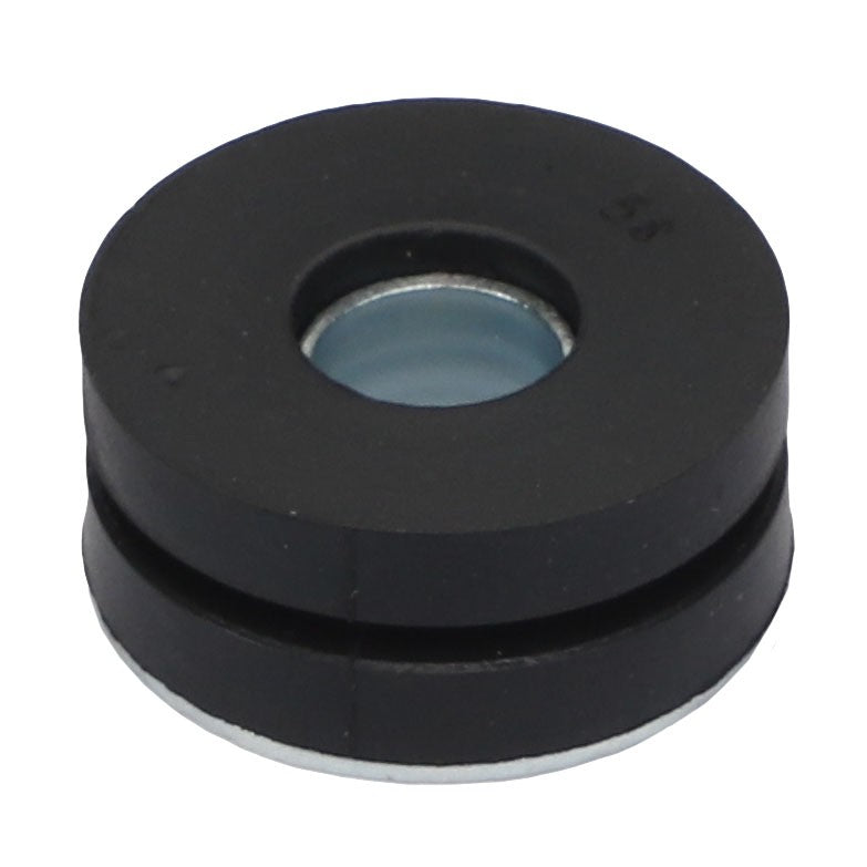 The AGCO | Isolator - Acx0034030, manufactured by AGCO, is a black rubber grommet featuring a hollow center and a metal insert at its core, designed for effective protection or insulation of materials.