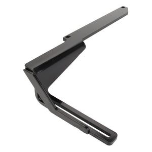 The AGCO BRACKET - AL10383702 is a black, L-shaped metal bracket featuring a perforated flat extension and reinforced triangular support. No additional product description information is currently available.