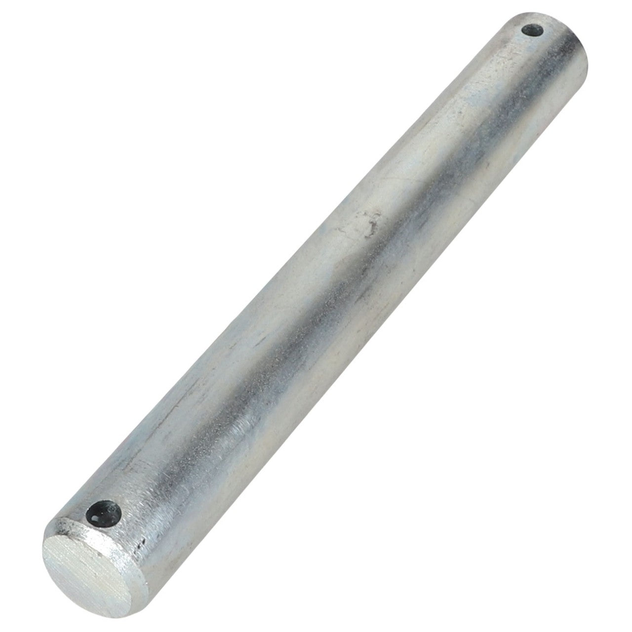 The AGCO PIN - ACP0058210, a cylindrical metal rod featuring small holes near each end, is displayed in isolation against a plain white background, emphasizing its sleek simplicity.