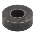 A close-up of a round, flat, black metal washer with a central hole. The surface features circular grooves and has a rough texture. No current product description is available for AGCO | Pipe - F166500030280 by AGCO.