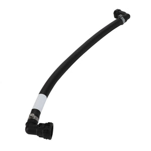 No current product description information is available, but the AGCO Fuel Hose - Acw152260A, a black flexible pipe with elbow fittings on both ends, is ideal for fluid transfer or plumbing use.