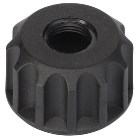 The AGCO | COIL NUT - AG122785 features a black threaded plastic knob with scalloped edges and a hollow center.