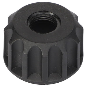 The AGCO | COIL NUT - AG122785 features a black threaded plastic knob with scalloped edges and a hollow center.