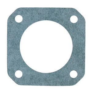 The AGCO | GASKET - 0.001.2921.0, branded by AGCO, is a square blue-green gasket featuring a large central circular hole and four smaller circular holes in the corners, engineered for durability in high-pressure environments.