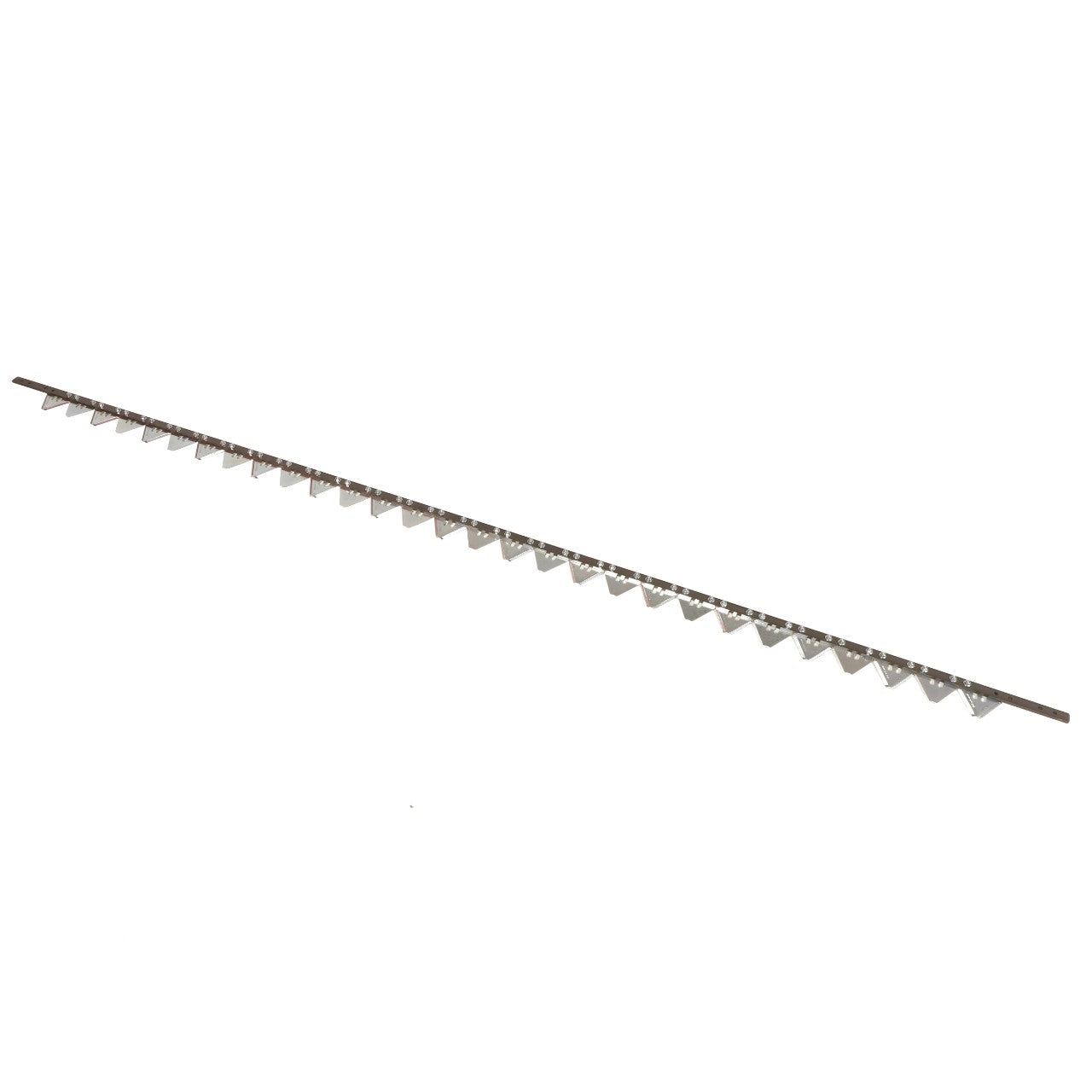 The AGCO KIT, KNIFE - D28274012 is a metal saw blade with evenly spaced teeth aligned along its length; however, no current information is available.