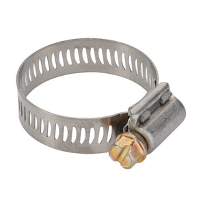 The AGCO Hose Clamp - Acp0010850 is a metal hose clamp featuring a slotted band and a screw mechanism for tightening. No current product description available.