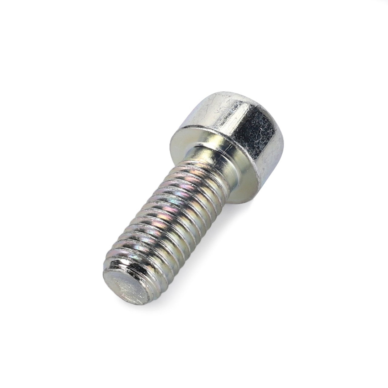 Close-up of the AGCO | Hex Socket Screw - La14306321, featuring a partially threaded shank and a gleaming metal finish, presented elegantly against a pristine white background.