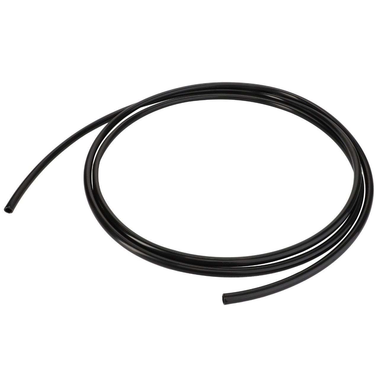 A coiled black plastic tube, the AGCO | Air Tube - Acw7581790 by brand AGCO, lies flat against a white background; currently, no product description information is available.