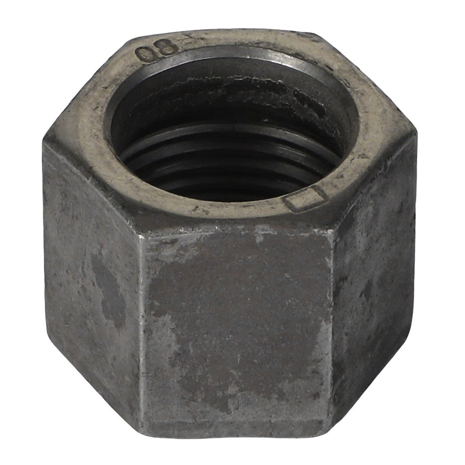 A close-up image of the AGCO | COMPRESSION NUT - CH6V-8554, showing a rusty, hexagonal metal nut with threading visible inside.