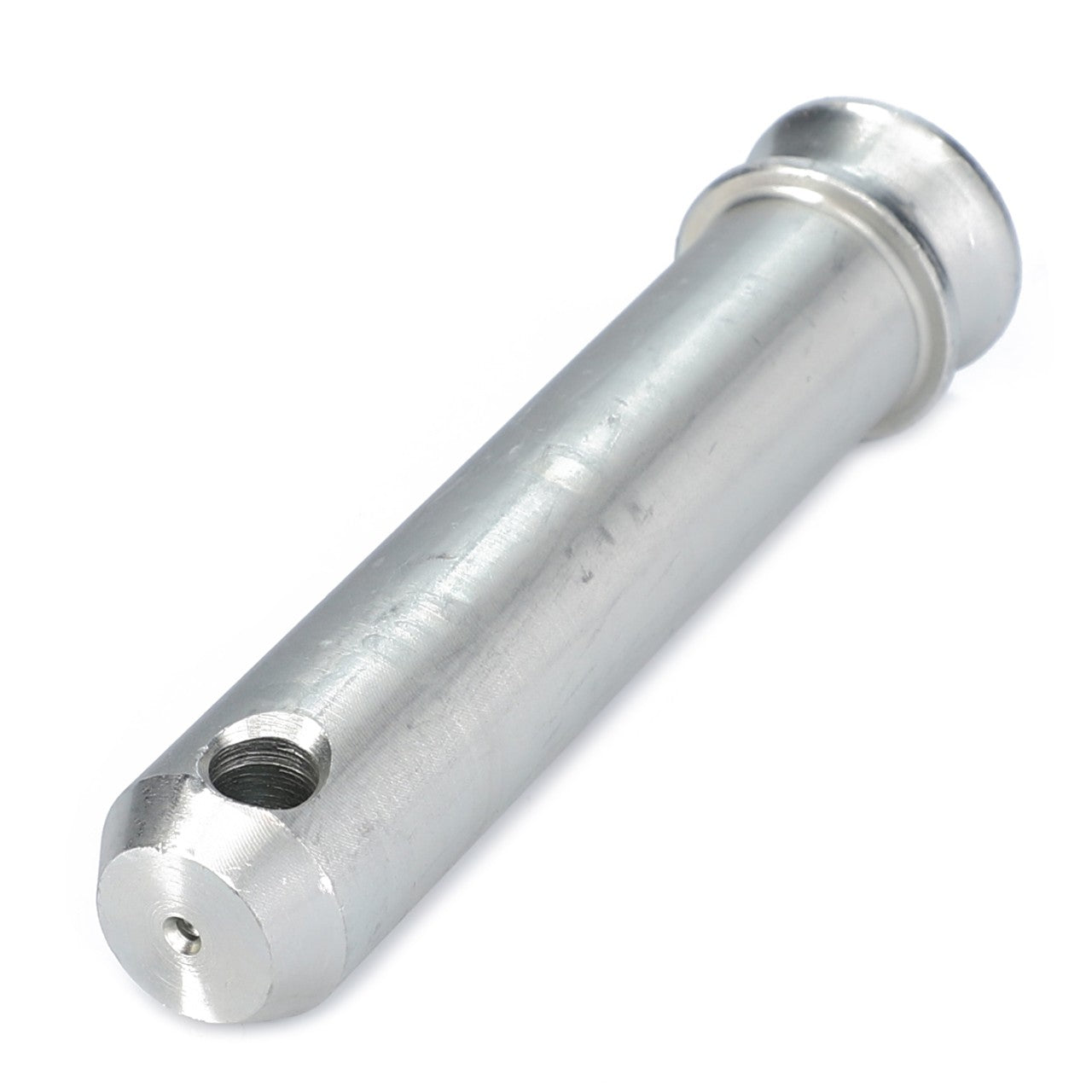 The AGCO | PIN - V30926700 by AGCO is a cylindrical metal pin featuring a flanged head on one end and a hole near the opposite end. The surface is smooth and reflective. Currently, no additional product description information is available.