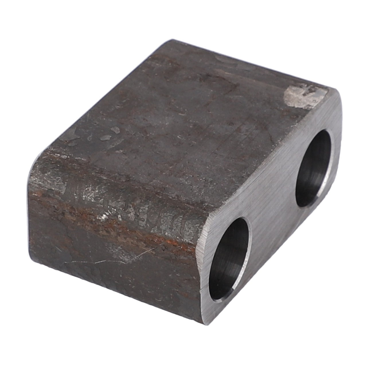 The AGCO | Spacer - Acw1612180 is a rectangular metal block featuring two cylindrical holes drilled through its shorter side; however, there is currently no additional product description available.