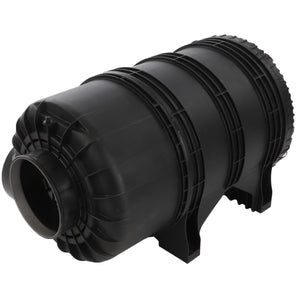 The AGCO Engine Air Filter - Acw0543940 is a large black plastic cylindrical filter with ribbed sides, designed for industrial or automotive use, ensuring engine protection and high filtration efficiency.