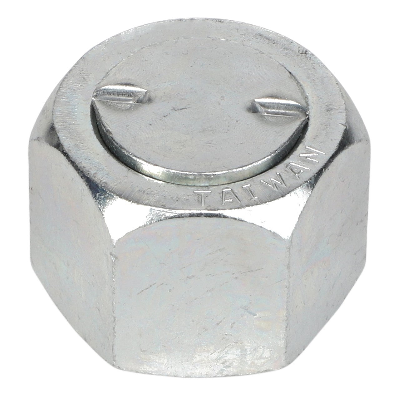 Close-up image of AGCO | CAP - AG519382, a hexagonal zinc-plated castle nut featuring a slotted top and the word "TAIWAN" engraved on the side by the brand AGCO. No current product description information is available.