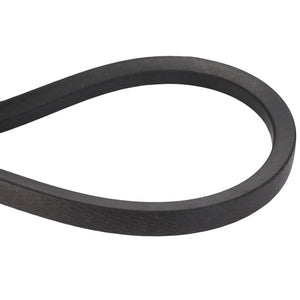 A close-up of the AGCO BELT - D41982500, a black rubber belt looped in a teardrop shape.