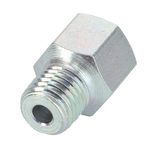 A close-up of the AGCO ADAPTER - D43009900, a metal hex nipple fitting with threaded ends. No current product description information is available for this item.