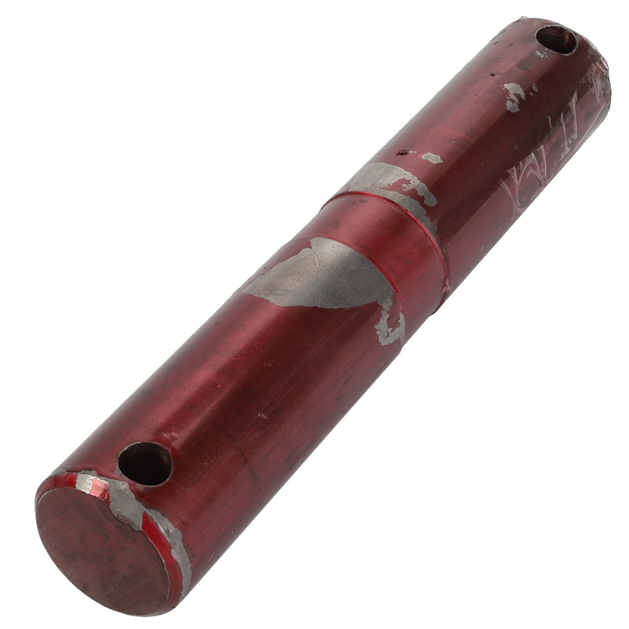 The AGCO | Pin - Acp0018090 is a cylindrical red metal rod featuring a rough surface and two holes drilled through it. No current product description available.